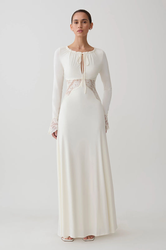 Elethea Lace Slinky Maxi Dress Ivory