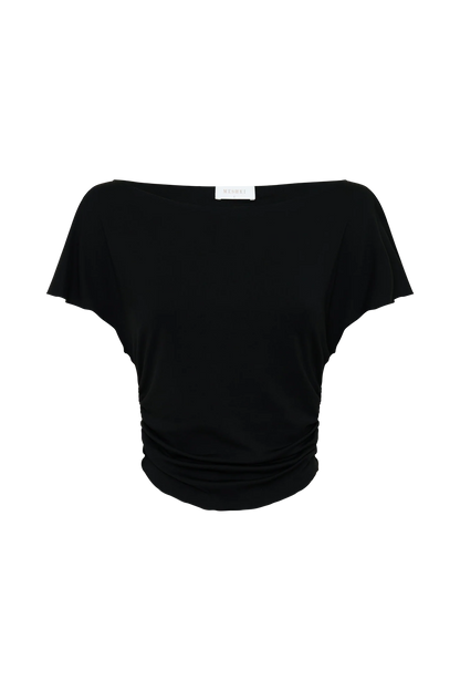 Talise Modal Flounce Short Sleeve Top Black