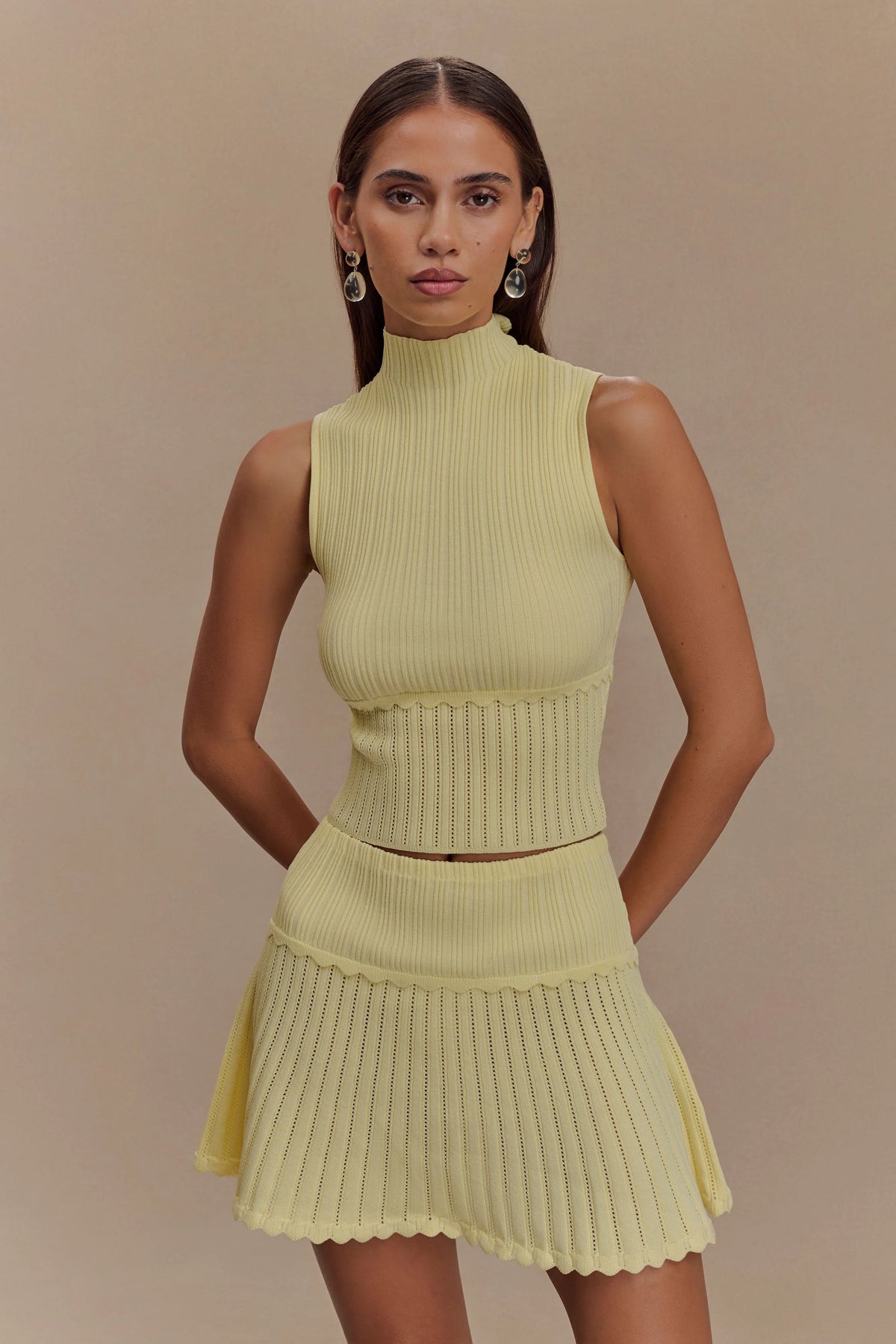 Indy Pointelle Knit Mini Skirt Lemon