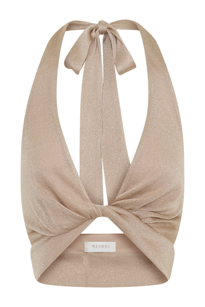 Nola Draped Lurex Halter Top Gold