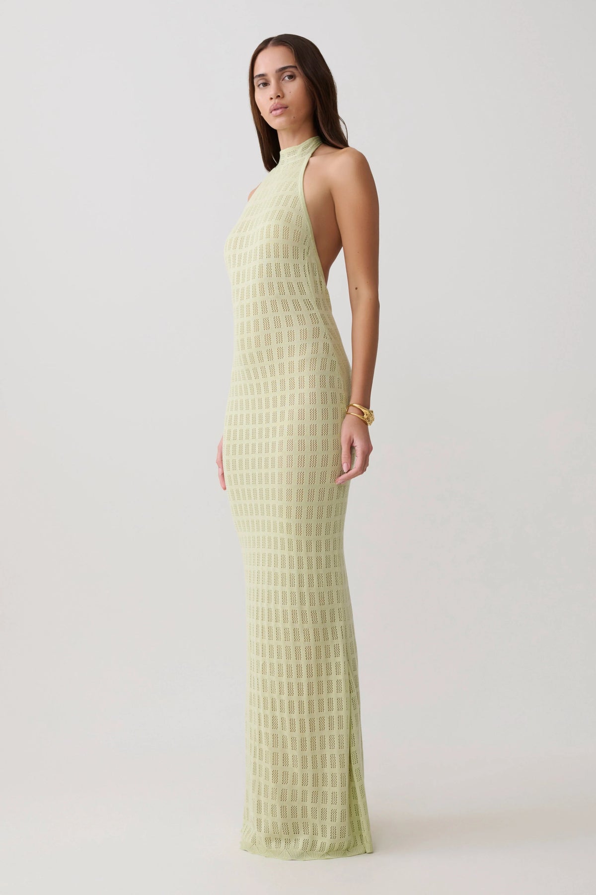 Hayley Halter Knit Maxi Dress Seafoam