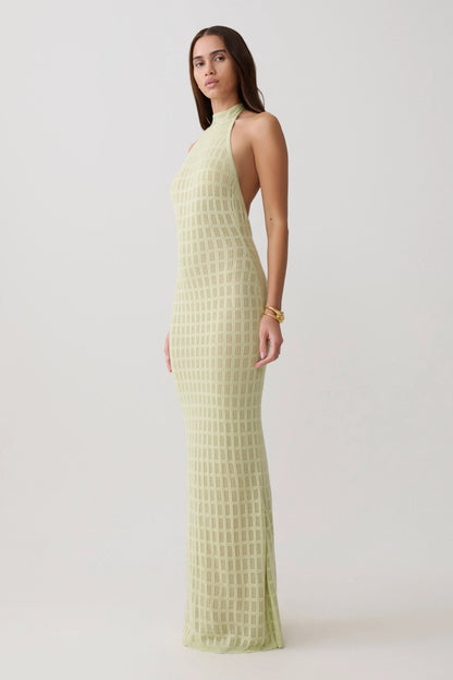 Hayley Halter Knit Maxi Dress Seafoam