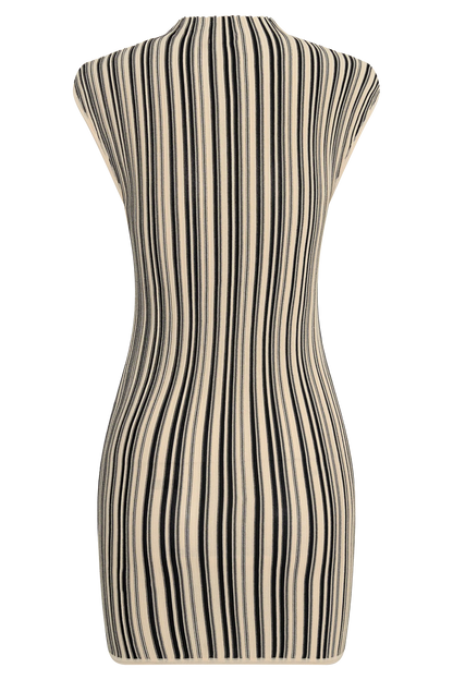 Meggie Striped Sleeveless Mini Dress Black Ivory