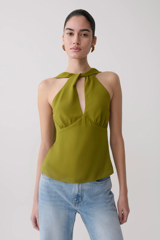 Nora Halter Chiffon Top Olive