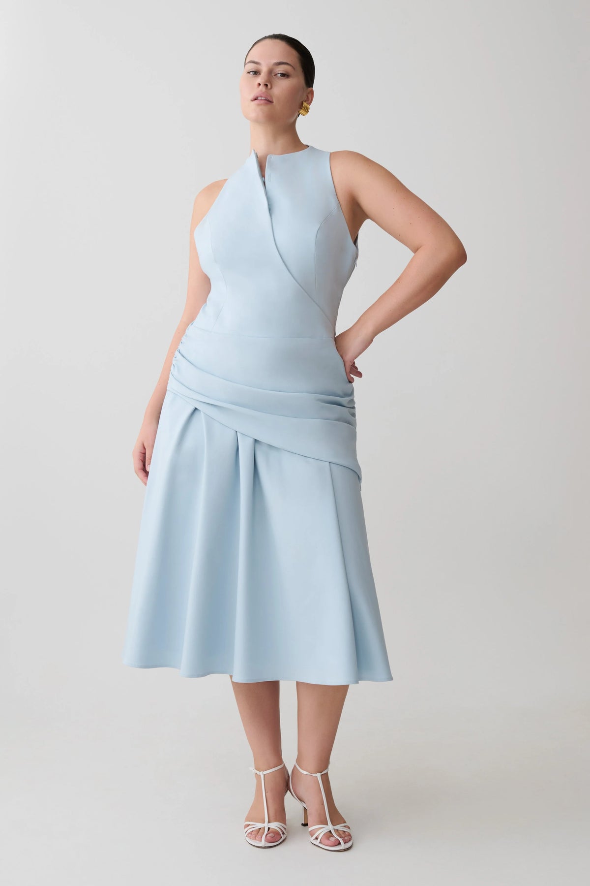 Emily Wrapped Waist Midi Dress Sky Blue