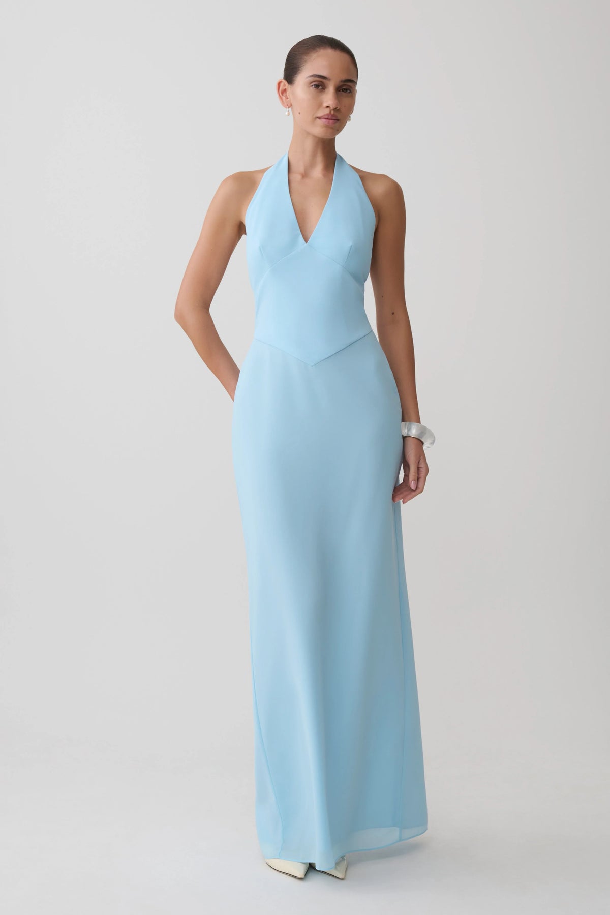 Valentina Chiffon Halter Maxi Dress Pale Blue