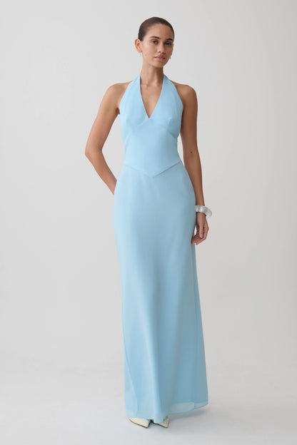 Valentina Chiffon Halter Maxi Dress Pale Blue