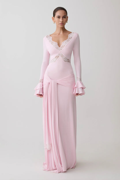 Electra Slinky Lace Maxi Dress Ballet Pink
