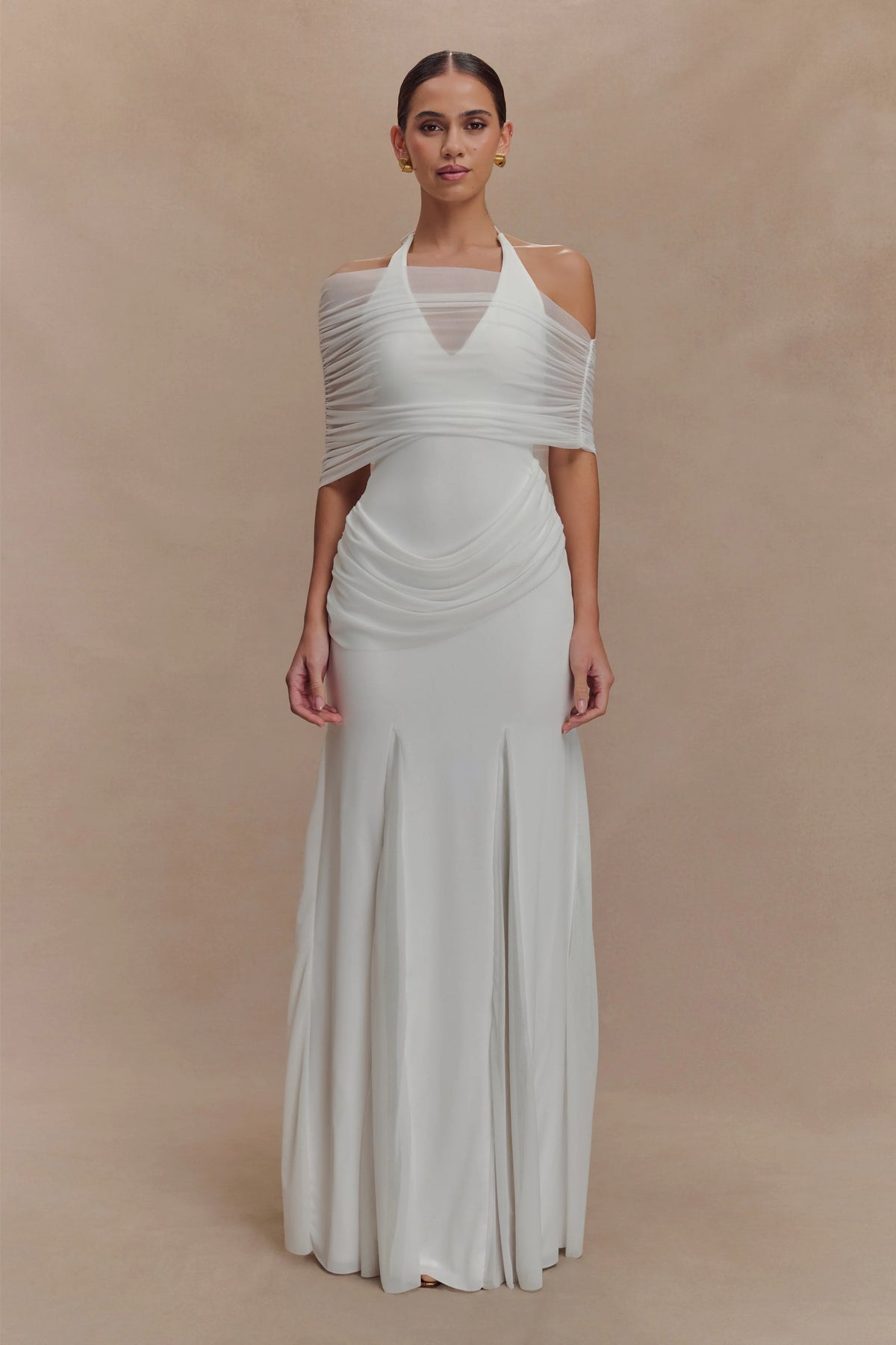 Gabrielle Slinky And Mesh Maxi Dress White