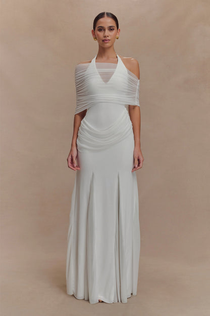 Gabrielle Slinky And Mesh Maxi Dress White