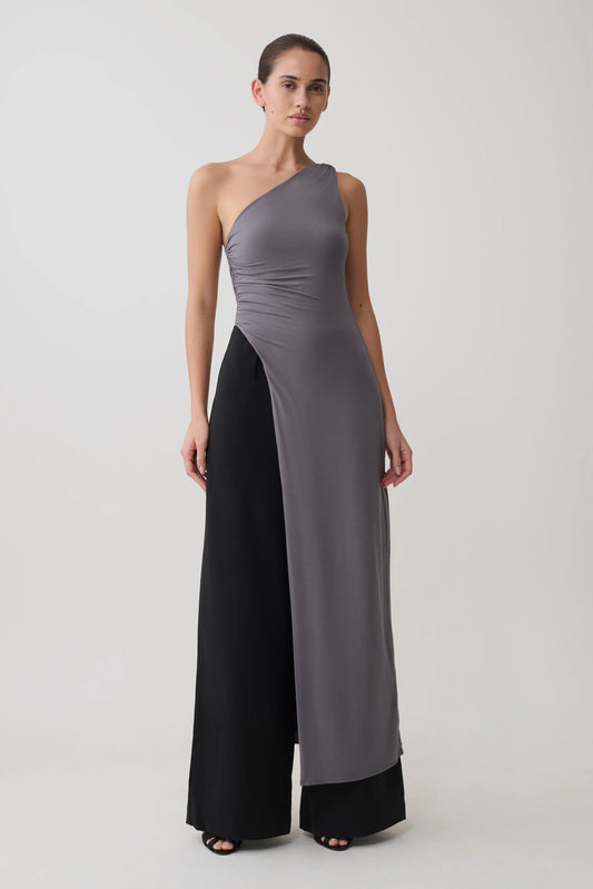 Coriona Long Line Top With Front Cut Out Grey