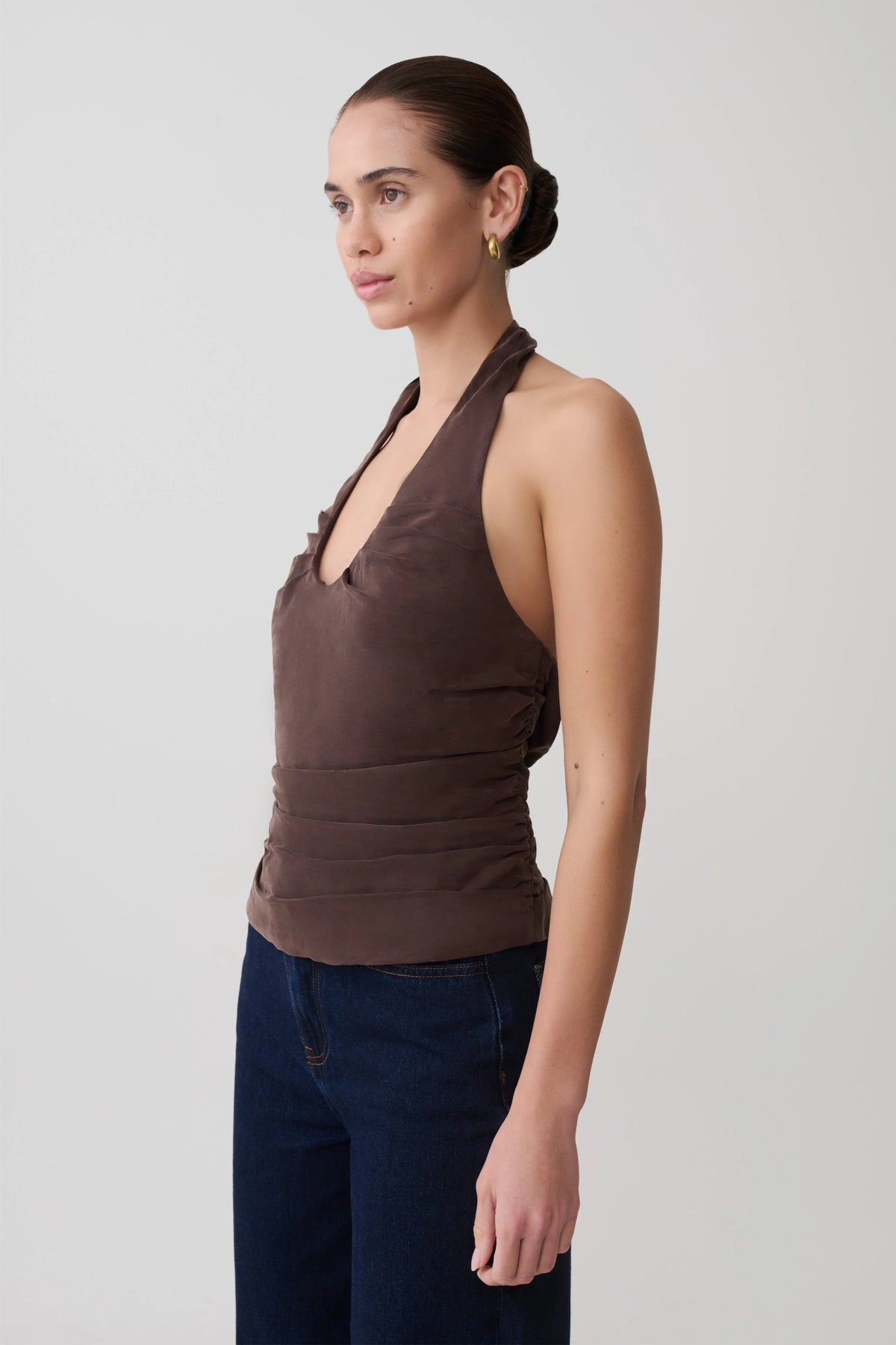 Daniela Ruched Halter Top Dark Chocolate