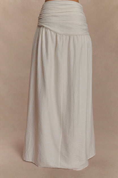 Scottie Gathered Linen Knot Maxi Skirt Oat Marle