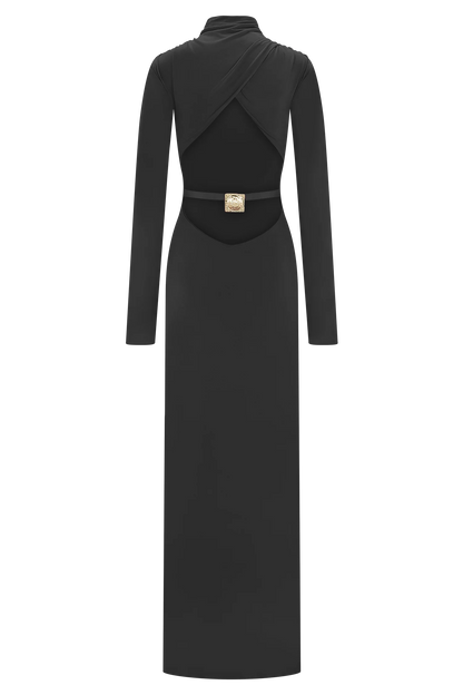 Kiyah Slinky Cut Out Maxi Dress Black