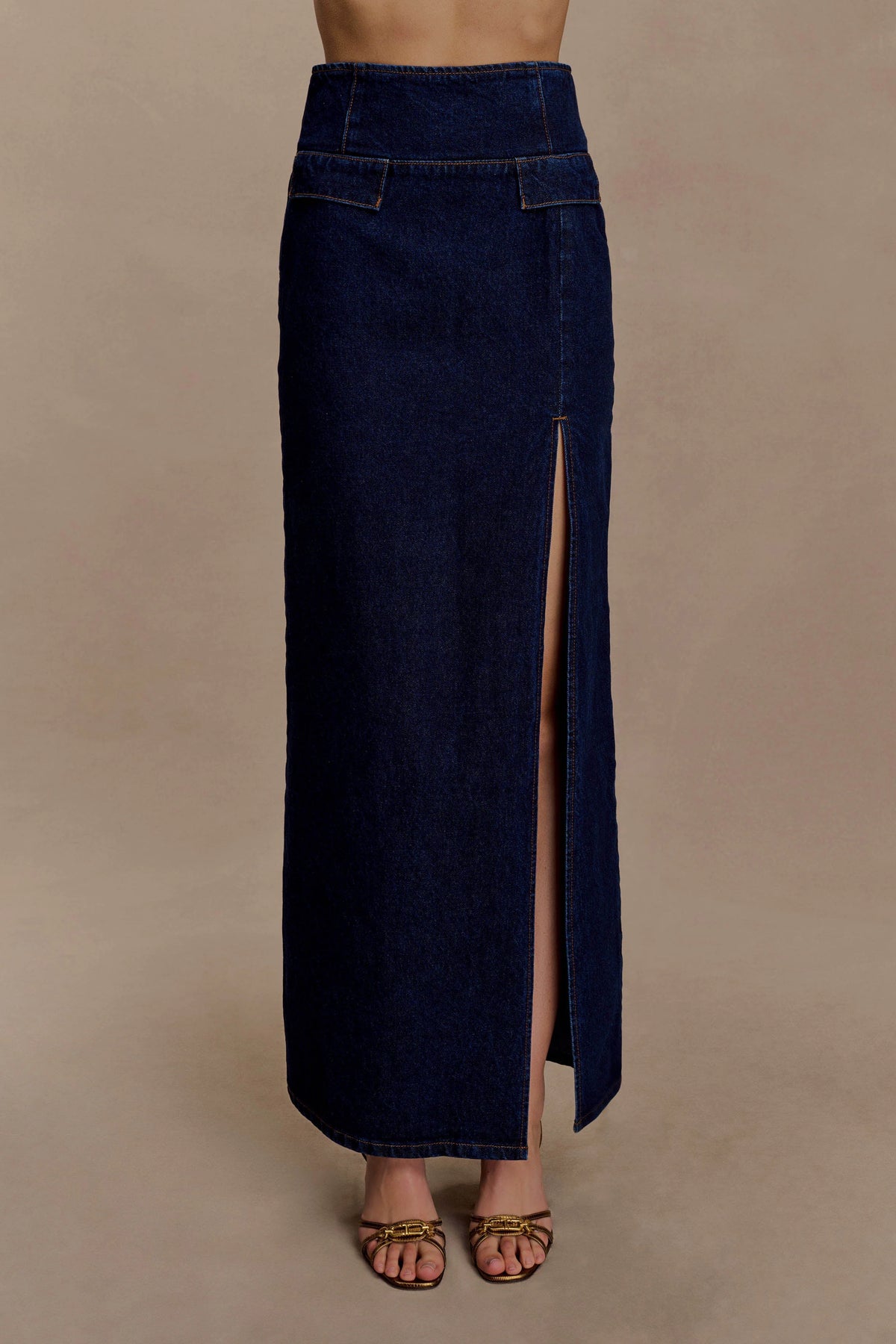 Maylena High Rise Denim Maxi Skirt Indigo Blue