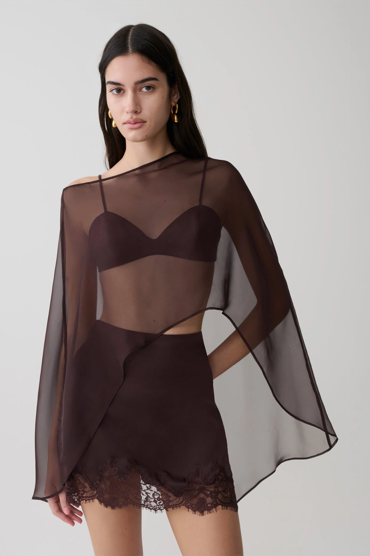 Kirstine Bralette With Chiffon Cape Chocolate