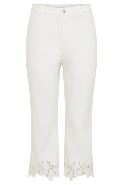 Tillie Flower Embroidery Denim Capris White