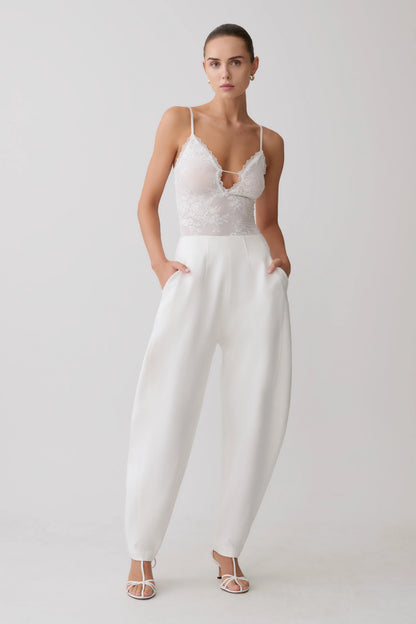 Jasper Sheer Plunge Lace Bodysuit Ivory
