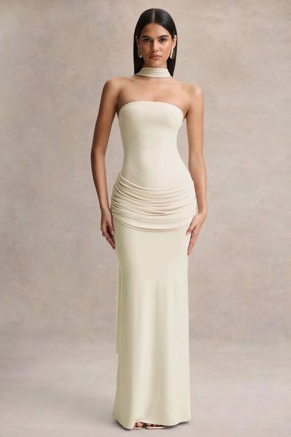 Graciella Stone Bandeau Maxi Dress With Draped Detailing And Scarf