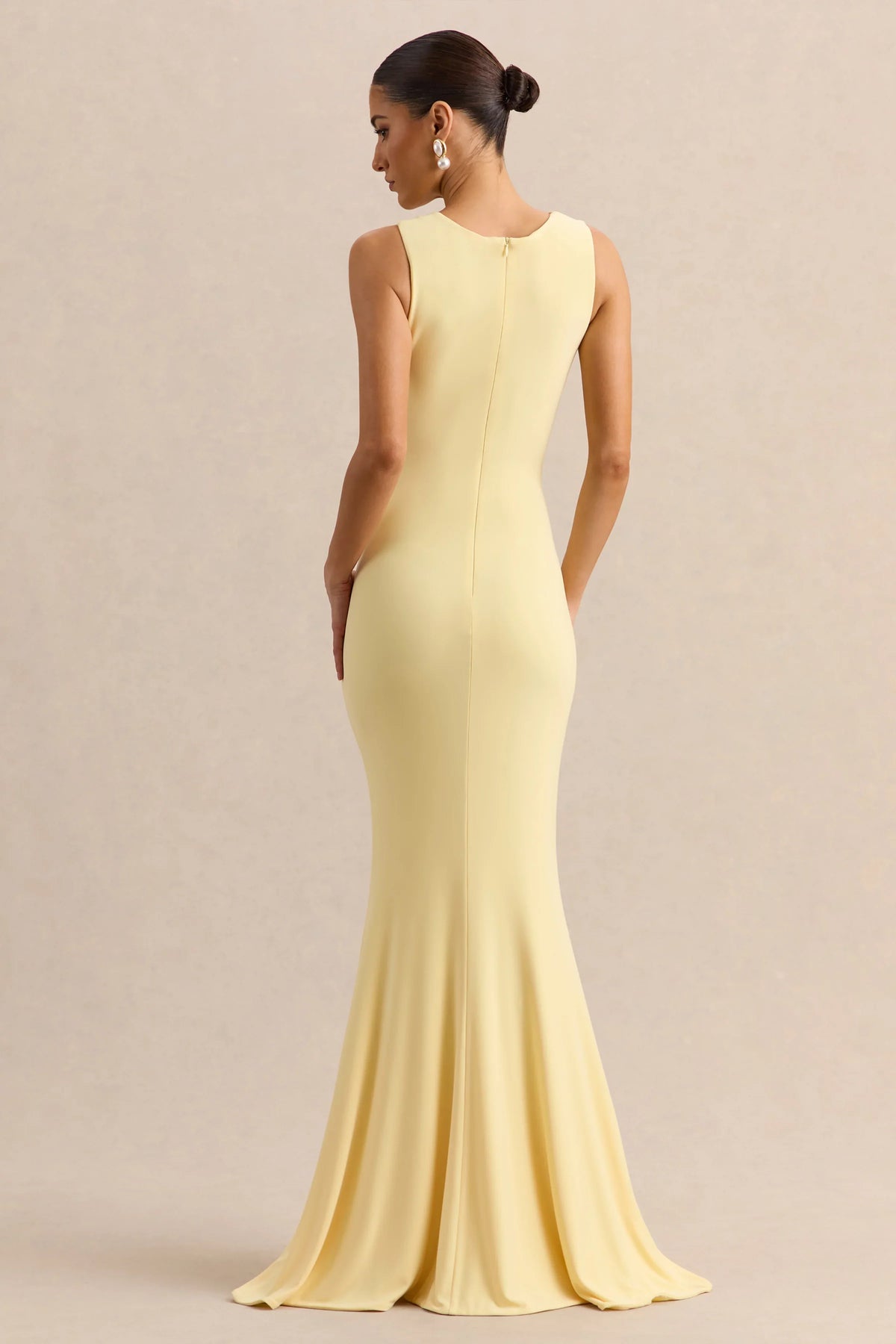 Holly Lemon Plunge Neck Maxi Dress With Twist Detail