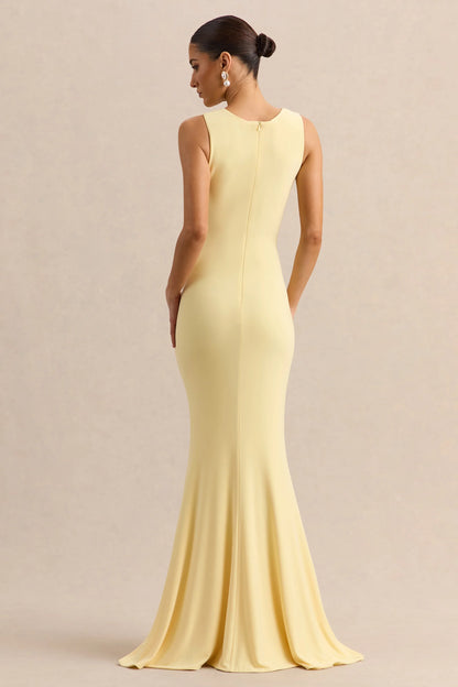 Holly Lemon Plunge Neck Maxi Dress With Twist Detail