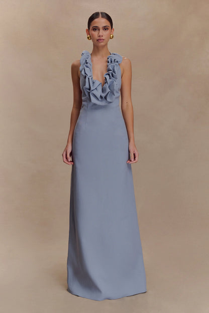 Carolyn Linen Bubble Maxi Dress Misty Blue