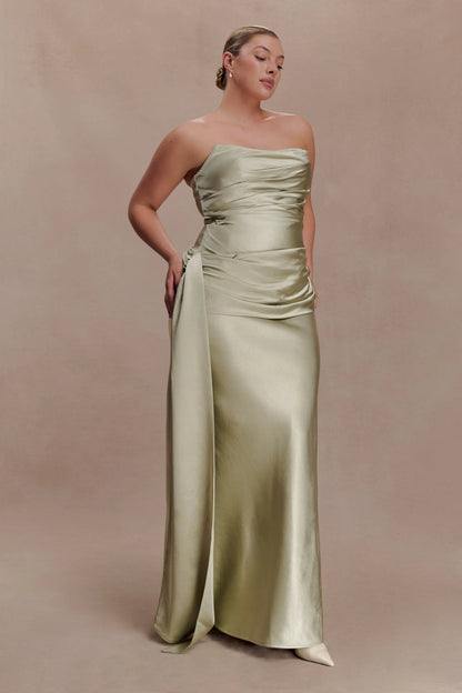Sarah Strapless Maxi Dress With Waist Tie Sage