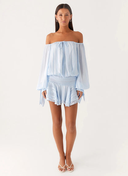 Eira Balloon Sleeve Mini Dress Baby Blue