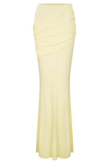 Irene Gathered Knit Maxi Skirt Lemon