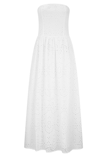 Maureen Broderie Strapless Maxi Dress White