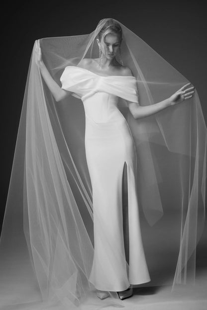 Aphrodite Off Shoulder Crepe Gown Ivory