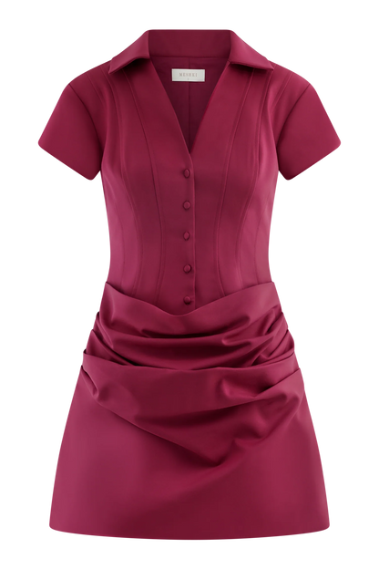 Tarryn Collared Cotton Mini Dress Dragonfruit