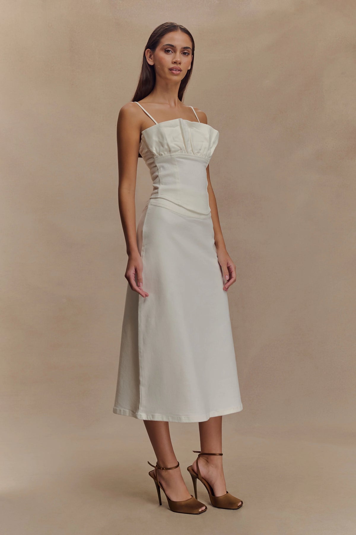 Cecilia Denim Frill Corset White