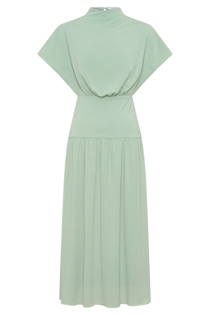 Ailla High Neck Cowl Midi Dress Aqua Grey
