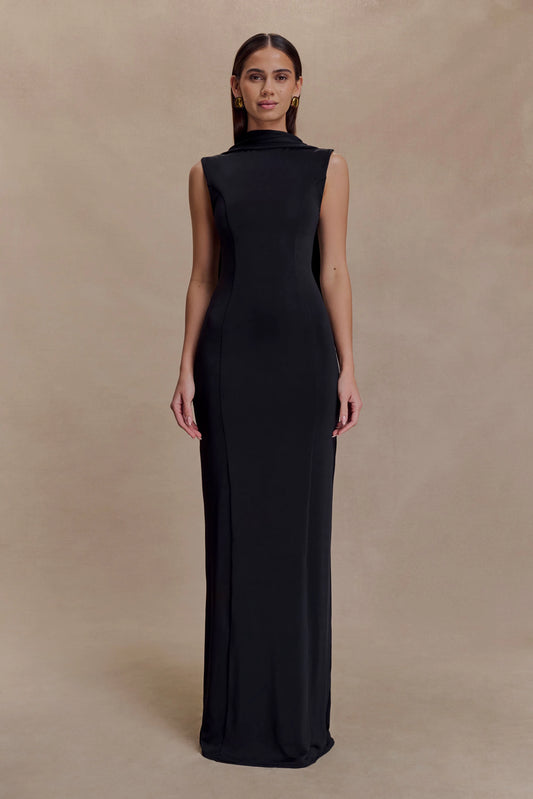 Wisteria Slinky Maxi Dress With Scarf Black