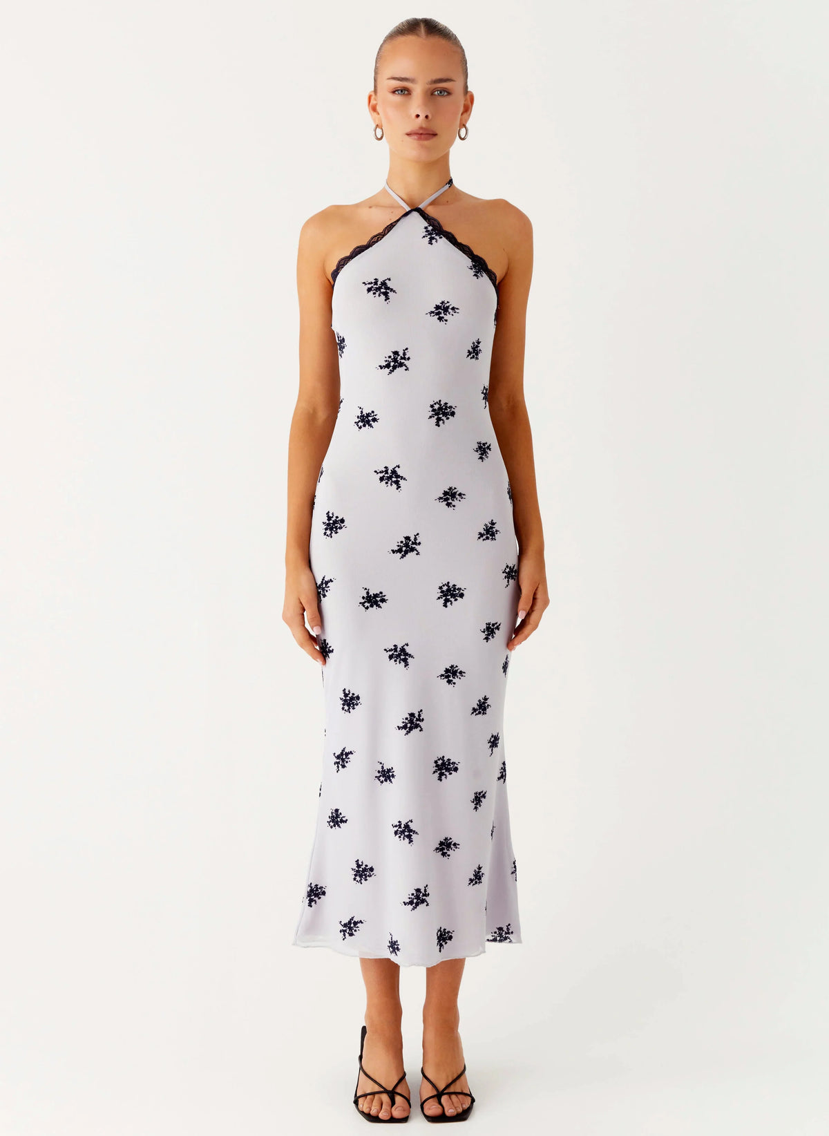Nestel Flock Halter Midi Dress Lilac