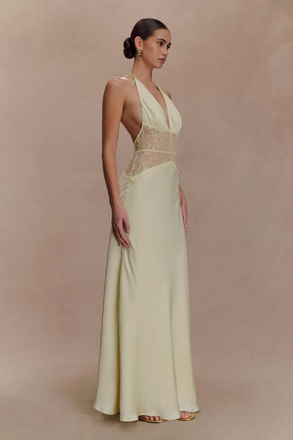 Dinah Lace And Satin Maxi Dress Lemon