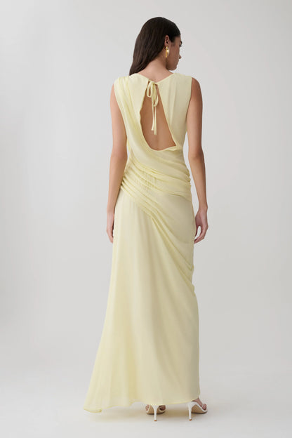 Oria Chiffon Maxi Dress Pastel Lemon