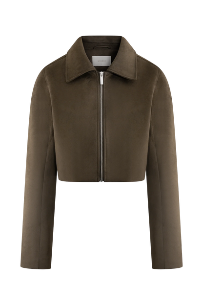 Hayes Faux Suede Collared Jacket Chocolate
