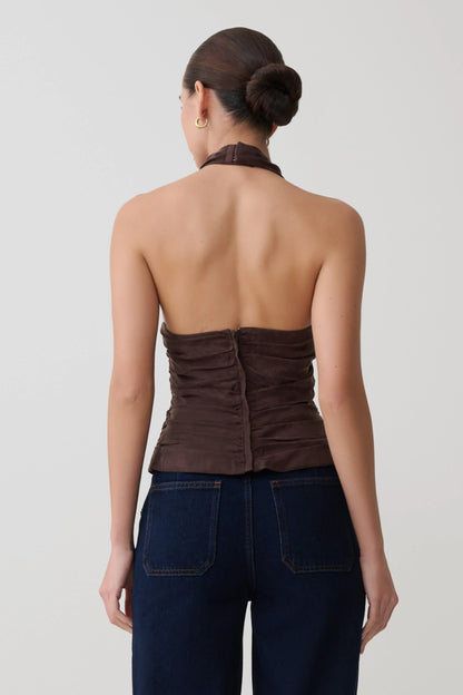 Daniela Ruched Halter Top Dark Chocolate