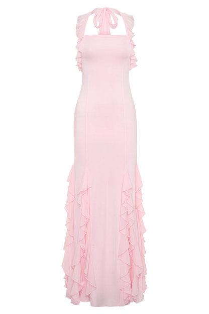 Etta Ruffle Slinky Maxi Dress Pale Pink