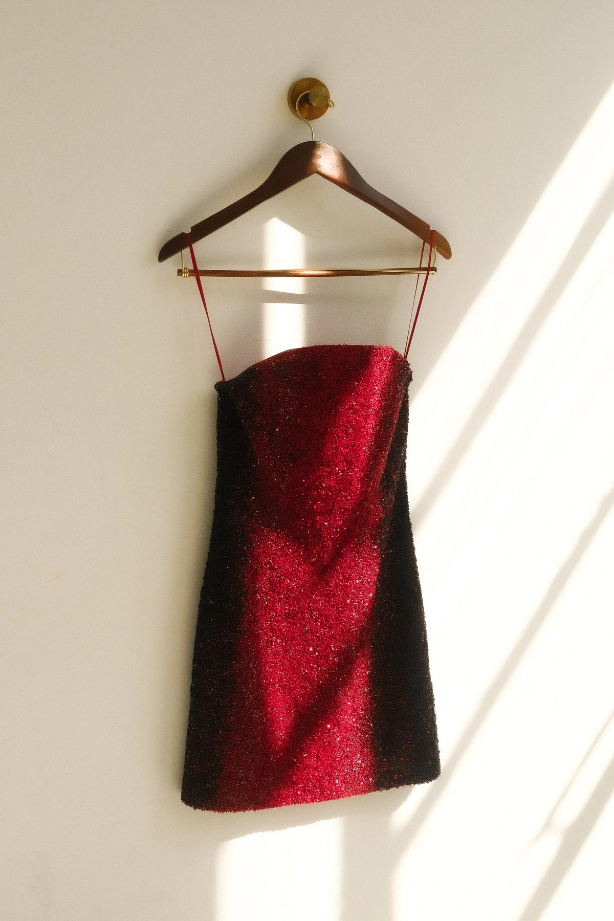 Zander Hand Beaded Strapless Mini Dress Red Ombre