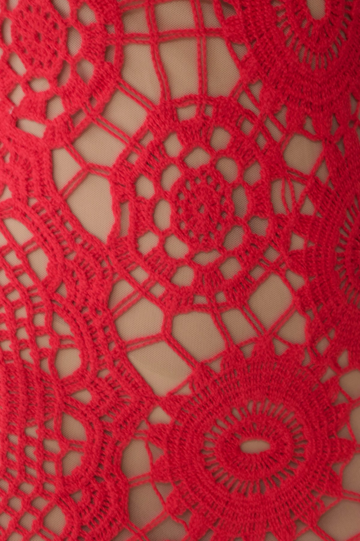 Delta Crochet Halter Midi Dress Red