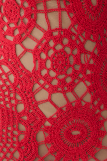 Delta Crochet Halter Midi Dress Red