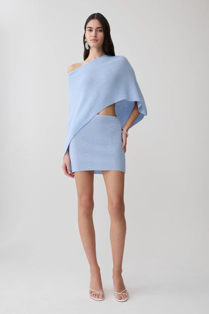 Loura Mid Rise Knit Mini Skirt Cornflower Blue