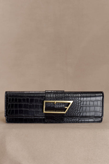 Jessica Faux Leather Crocodile Clutch Black