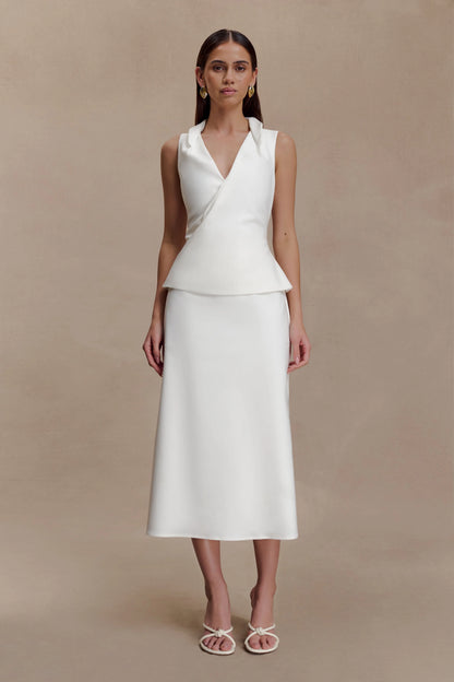 Yanina Cotton Halter Midi Dress White