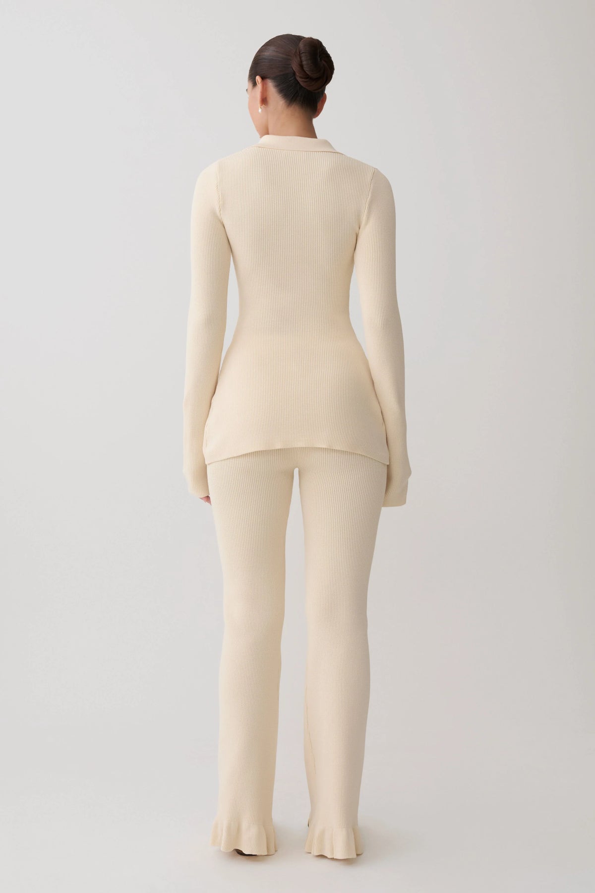 Suzie Ribbed Long Sleeve Longline Top Ivory