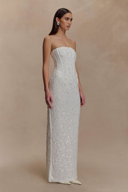 Gemma Strapless Embellished Maxi Dress Ivory