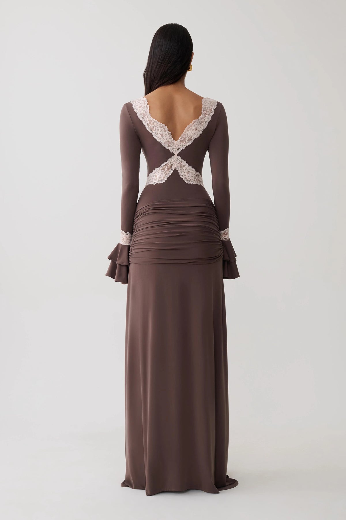 Electra Slinky Lace Maxi Dress Chocolate Ballet Pink